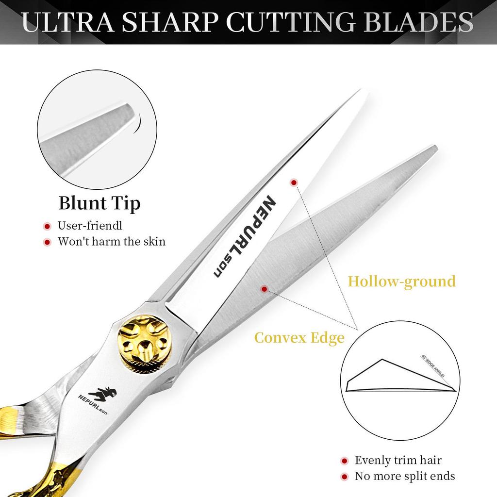 6.0" Gold Tree Root Handle Hairdressing Scissors - Straight & Thinning Shears