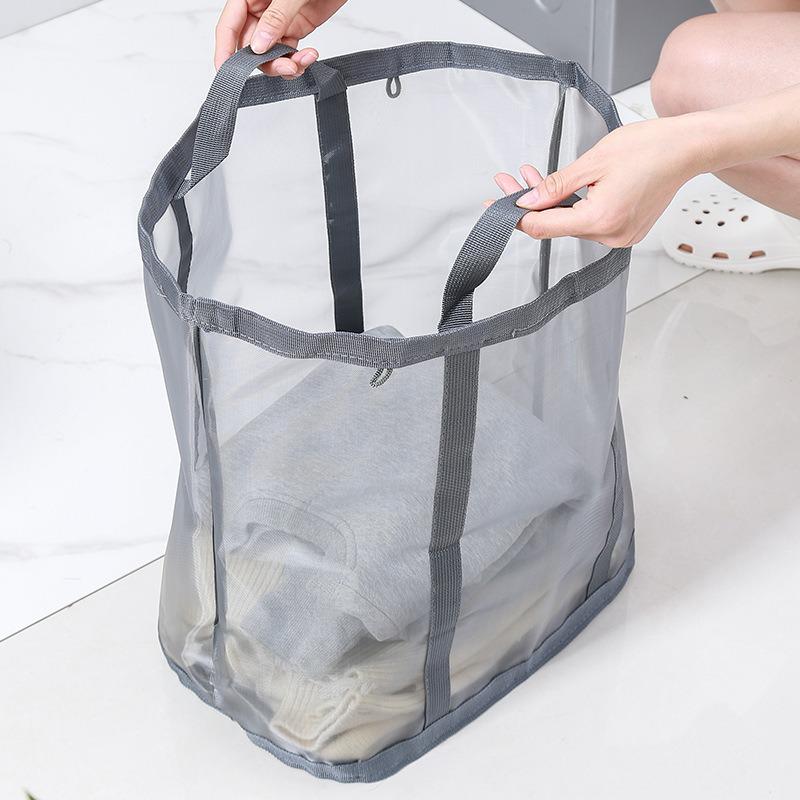 Portable Foldable Wall-Mounted Laundry Basket: Large Capacity Mesh Storage for Bathroom and Toilet.
