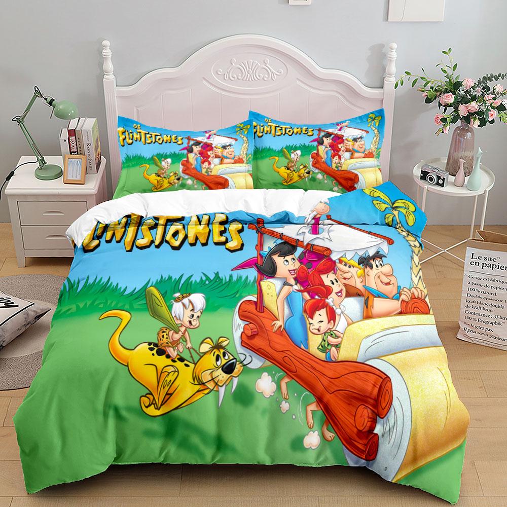 

3D Anime The Flintstone Duvet Cover Set King Queen Double Full Twin Single Size Bed Linen Bedroom Duvet Cover Sets Home Textiles EU single(135x200cm)