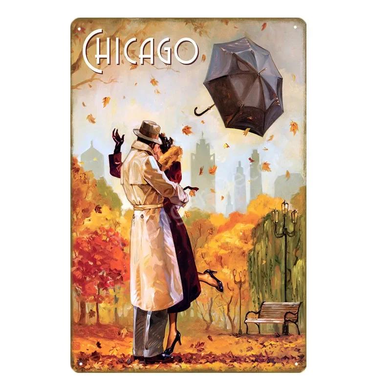 Vintage American Cities Travel Metal Signs  New York Alaska Ohio Washington  Wall Decor Poster  Retro Home Decor Sticker Paintin