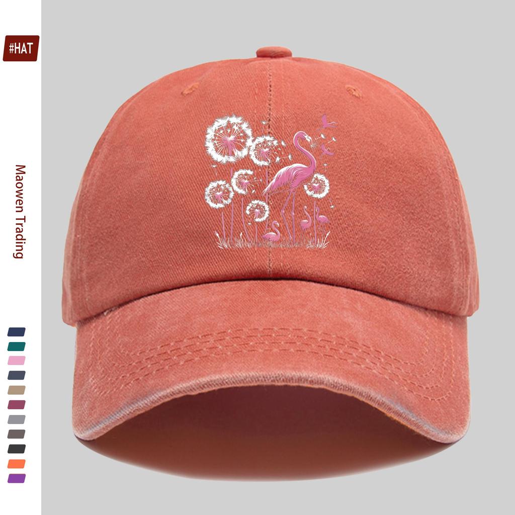 Pc Unisex Adjustable Snapback Baseball Cap with Flamingo Dandelion Print Lightweight Vintage Suitable for Dating Travel B