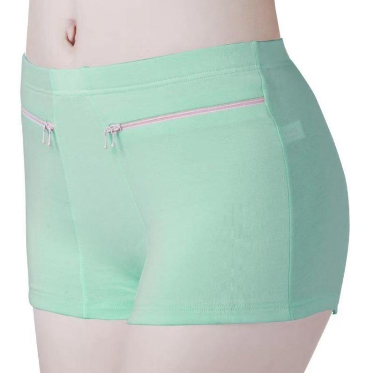 Women High Waist Cotton Underwear Panties Briefs Plus Size Safety Shorts Pockets Bikinis Simple Elderly Female Pants Zipper