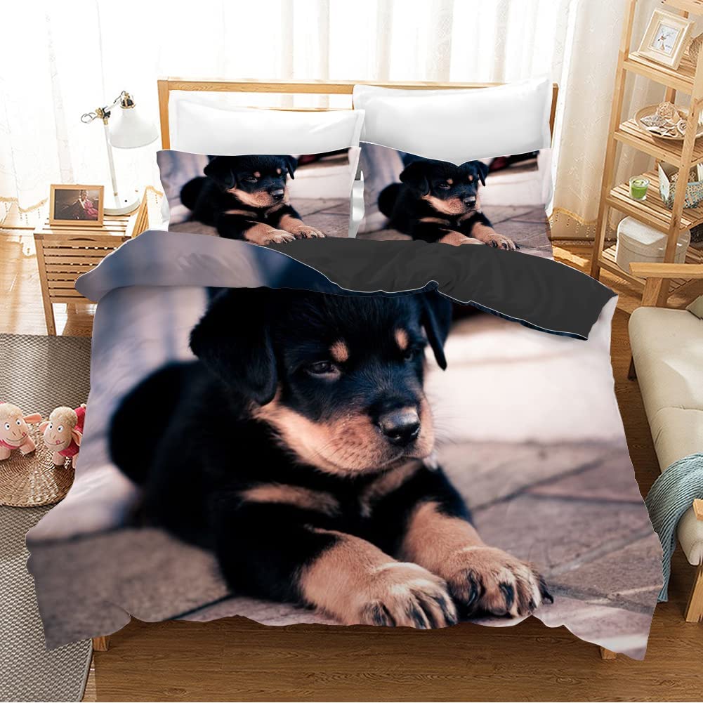 Rottweiler Bettbezug Twin Schwarz Rottweiler Twin Bettwäscheset Tiermotiv Für Hundeliebhaber Polyester Doppel Queen King Steppdeckenbezug