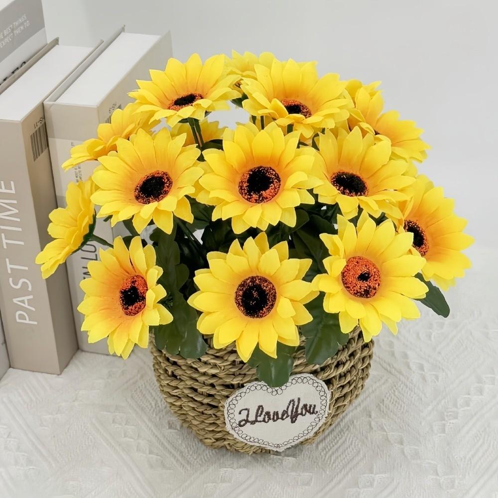 1/7-Head Sunflower Bouquet Small Bundle DIY Floral Materials Simulation Flowers Realistic Silk Wedding Bouquet