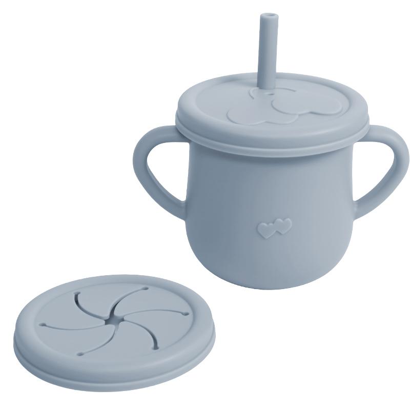 Silicone Baby Straw Cup - Cute Training Sippy Cup with Handles, Straws, Lids - Reusable Snack Cups Feeding Supplies for Toddlers