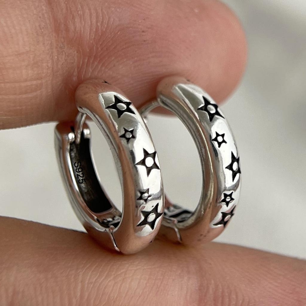 925 Sterling Silver Vintage Square Earrings For Women Trendy Black Star Earring Jewelry Prevent Allergy Party Accessories Gift