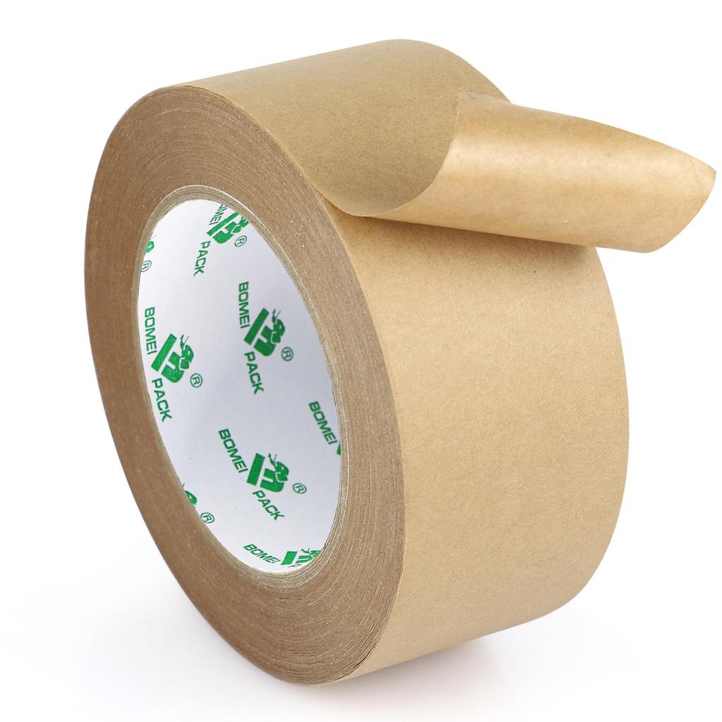 BOMEI PACK Reinforced Paper Packing Biodegradable Kraft Paper Transport Tape for and Storage Tape, 50mm50m, Self-Adhesive Gum-Covered Heavy-Duty