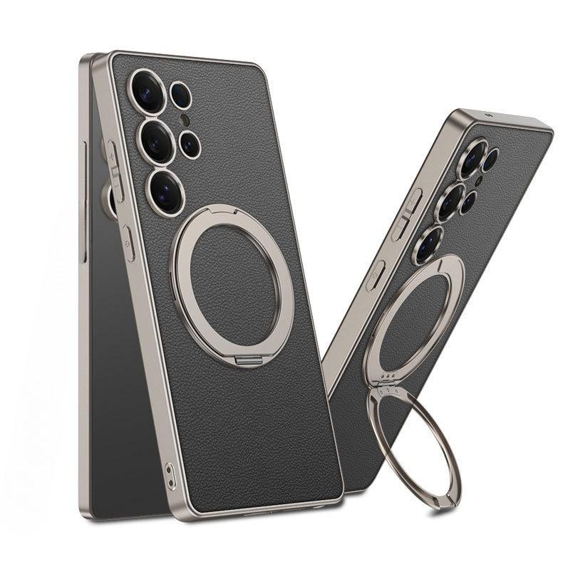 Electroplate Magnetic Rotating Ring Holder Phone Case for Samsung Galaxy S26 S25 S24 Ultra Leather Shockproof Protective Cover