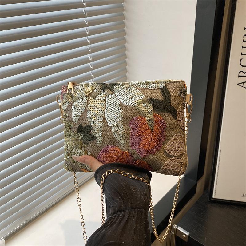 

Премиальная сумка-клатч с пайетками Новый вышитый клатч Нишевая летняя сумка Женский клатч-конверт хаки