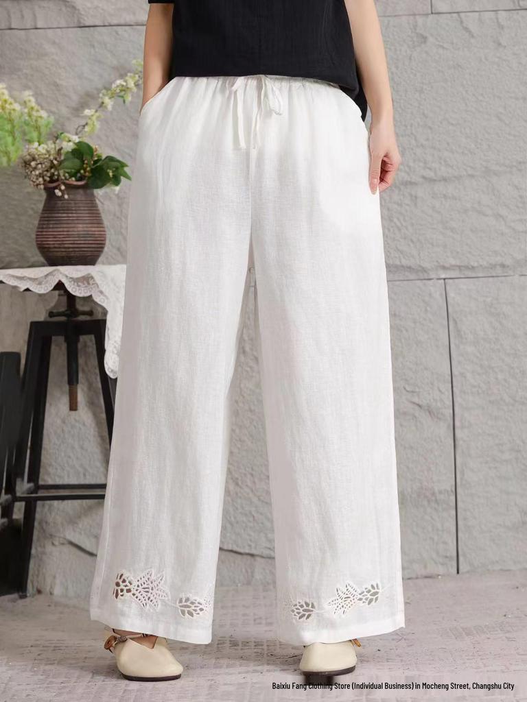 2026 Women's Summer Linen Wide-Leg Straight-Leg Slimming Casual Pants - Lightweight, Breathable, Large Size, Simple Fashion