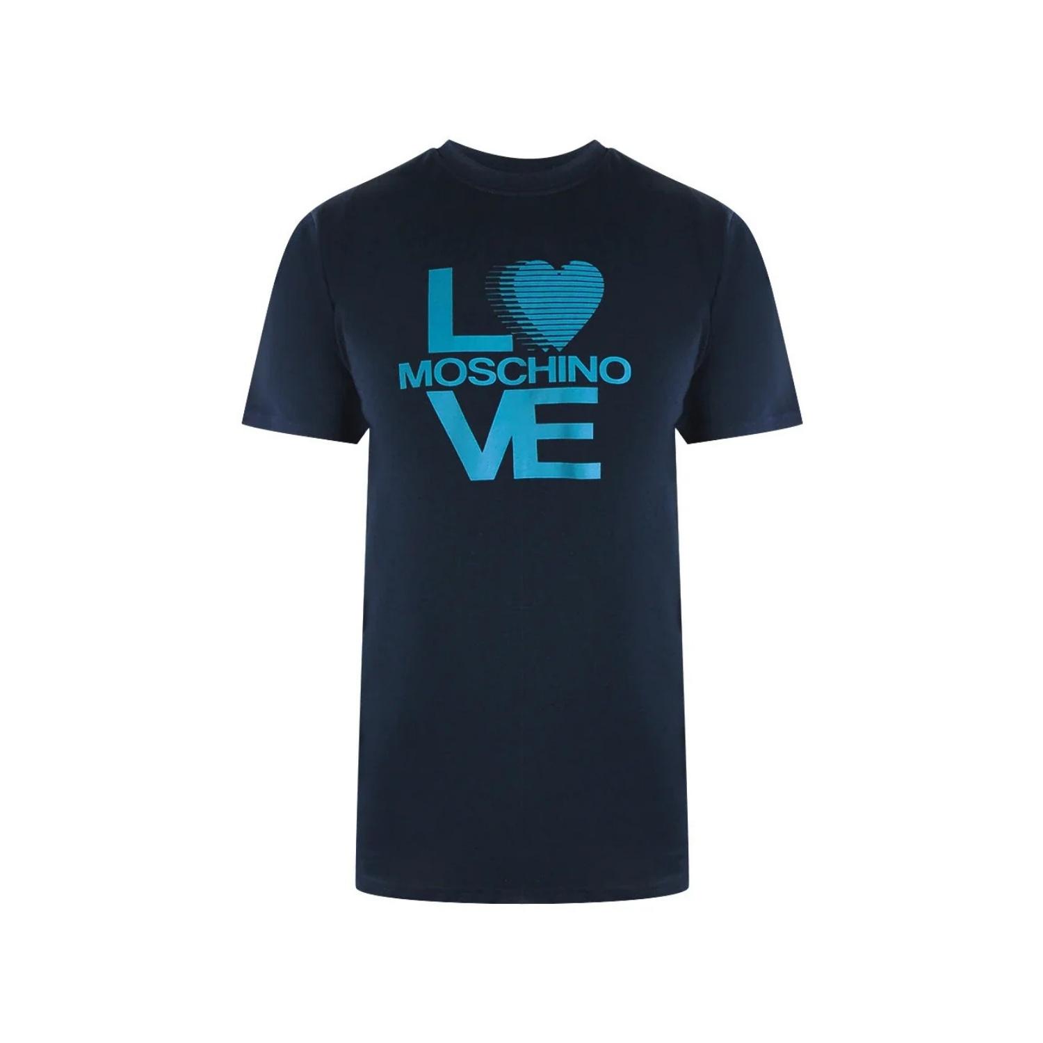 Синяя футболка Love Moschino с логотипом S чёрный