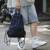 Mochila Washed Drawstring Canvas Bag for Women's Retro Fashion Travel Backpack Unisex Solid Color Denim Backpack