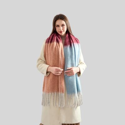 Winter Circle Yarn Gradual Change Color Matching Scarf Striped Tassel with Soft Windproof Scarf Women's Scarf