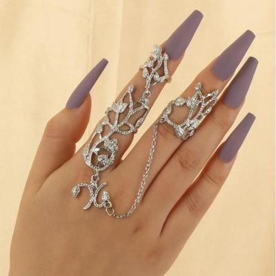 Anti-Oxidation, keine Verformung, toller Anti-Allergie-Voll-Strass-Retro-Blumen-Link-Ring, Doppel-Fingerringe