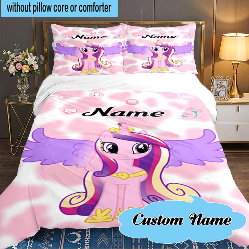 Custom Name 3PCS Pony Friends Forever Bedding Set Including 1pc Duvet Cover And 2pcs Pillowcases for Bedroom, Dormitory Gift Home Decor