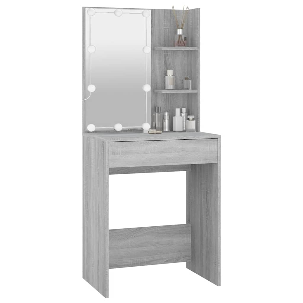 Makeup Table with LED Lights Gray Sonoma 60 X 40 X 140 Cm