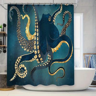 Oceaan Octopus Douchegordijn Zeeleven Kust Badkamer Decoratie Nautisch Petrol Blauw Waterdicht Douchegordijn Set Vintage Muurkunst