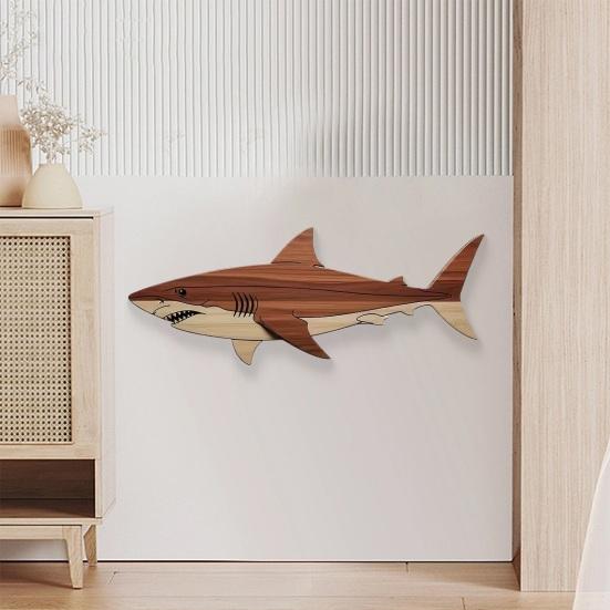 Rustic Wooden Shark Wall Decor Ocean Fish Wall Hanging Sculpture Coastal Beach Style Wall Art for Bedroom Living Room
