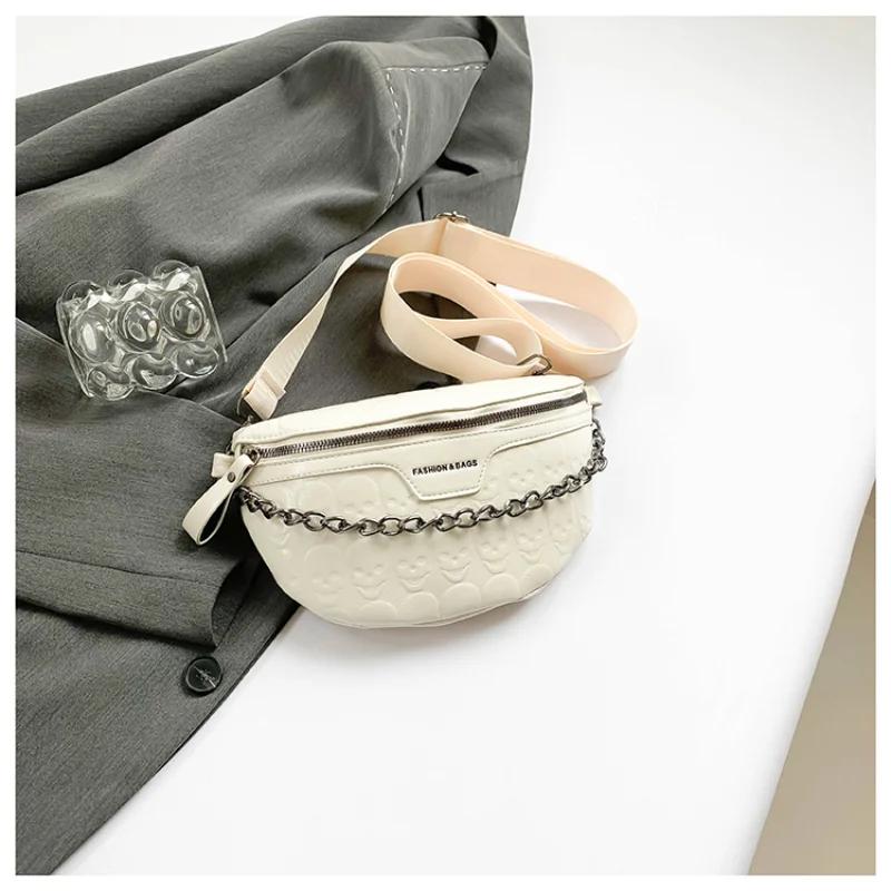 Western Style PU Chain New Product Solid Zipper Fashionable Chest Soft Versatile Simple Crossbody Bag