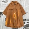 Herbst Frühling Herren Hemd Loose Fit Japanischer Stil Einreiher Revers Halbarm Knöpfe Weich Atmungsaktiv Mittellang Herren Streetwear Top