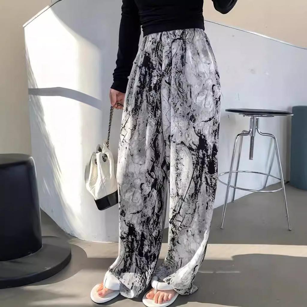 New High-waisted Drape Ink-wash Painting New Chinese-style Casual Floor-length Pants