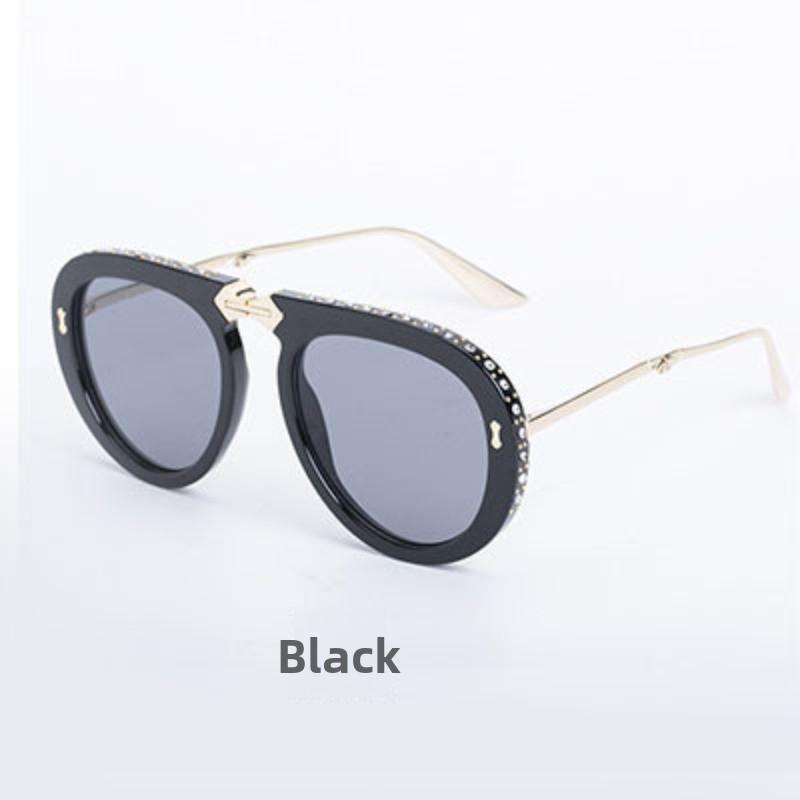 Diamond Folding Sunglasses Women s Sunglasses Literary Plain Glasses Toad Glasses Sunglasse