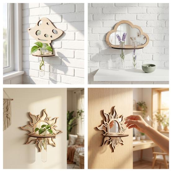 Wall Planter Terrarium with Transparent Test Tubes for Plant Growth Observation, Wooden Plant Propagation Station for Indoor Cuttings, Planter Decor