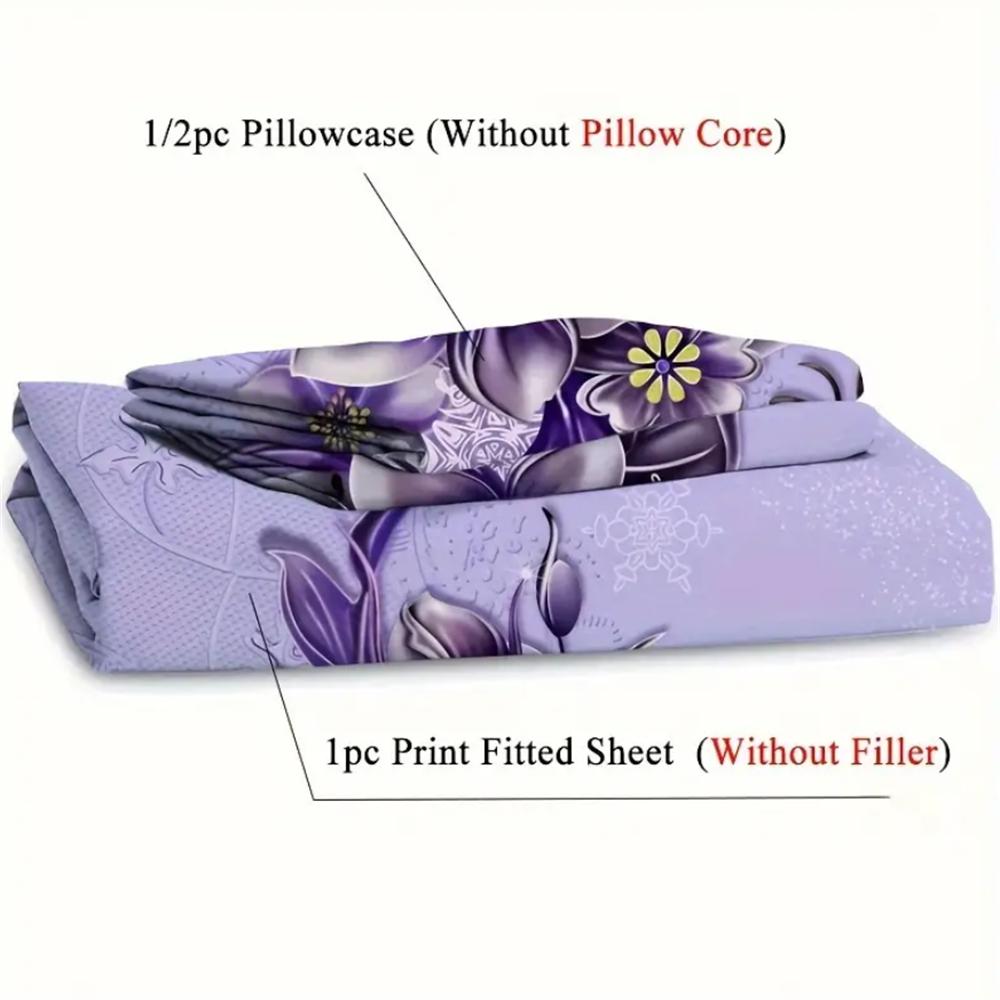 2/3pcs Elegant Butterfly Petal Flower Fitted Sheet Set - 100% Polyester, Soft, Breathable, Hypoallergenic, and Wrinkle-Resistant