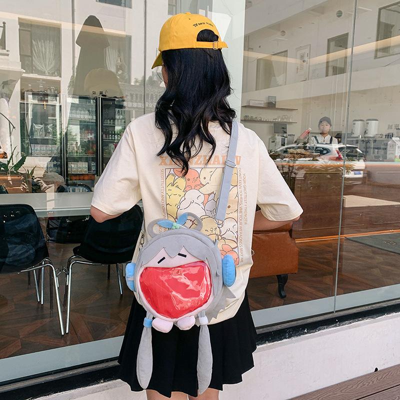 Super Happy Big Mouth Bag Two-dimensional Soft Girl Crossbody Pain Bag Cute Student Cartoon Perspective Bag Creative Jelly Bag