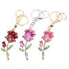 Keychain Pendant Rose Flower Shape Key Holder with Multicolor Rhinestones Anti-Oxidation Lobster Clasp Keyring Backpacks Car Accessory