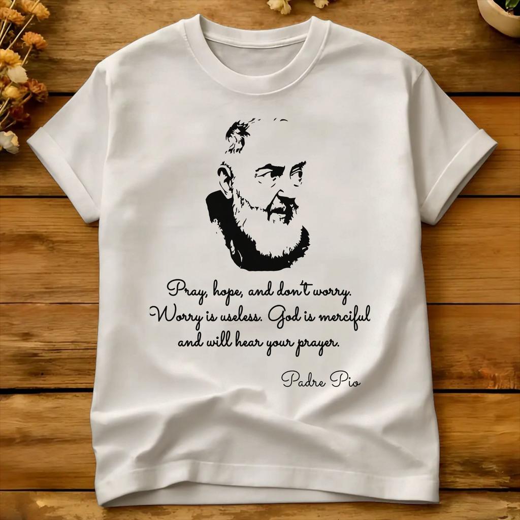Padre Pio Transparent Background T Shirt Summer Cotton T Shirts For Couple Custom Logo Tee Shirt Short Sleeve Y2k Funny Tops