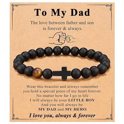Elastic Natural Stone Beaded Cross Bracelet For Dad Godfather Husband Brother Faith Love Hope Gifts
