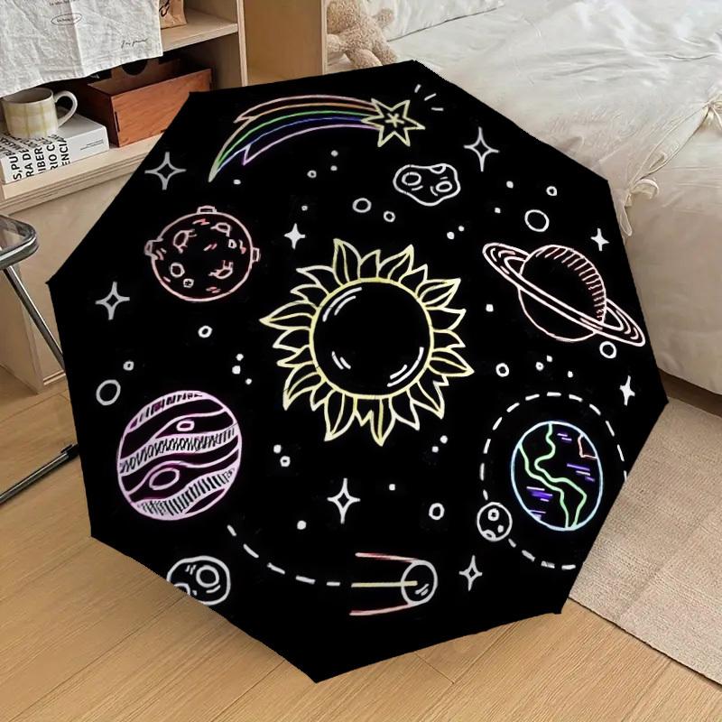 1pc Space Adventure: Planets, Stars, and Comets Umbrella with Plastic Handle,Suitable for All Seasons Home Travel Outdoor UmbrellaDD1764
