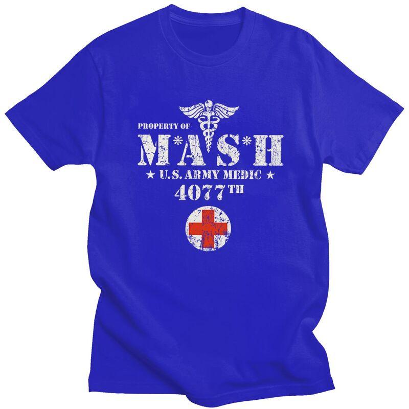 Custom Vintage Mash Tv Show Tshirts for Men Short Sleeves Casual T Shirt Cool Tshirts Loose Fit 100 Cotton Tees Gift