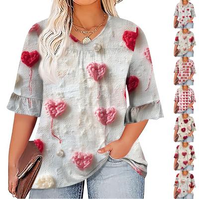 Moda feminina casual estampado decote em v plissado manga sete minutos manga babado camiseta plus size tops