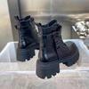 Black Punk Ankle Thick-Soled Motorcycle Ankle Boots Women'S Lace-Up Spring Thick Heel Belt Buckle Pocket Designer Chunky Shoes