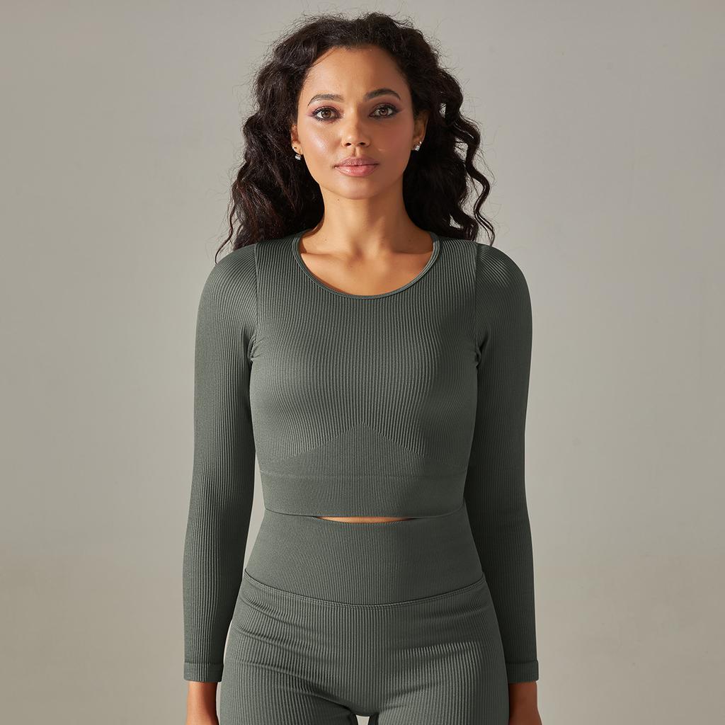 Seamless Solid Color Thread Tight Sexy Yoga Wear Long Sleeve Top Sports Running Fitness Wear