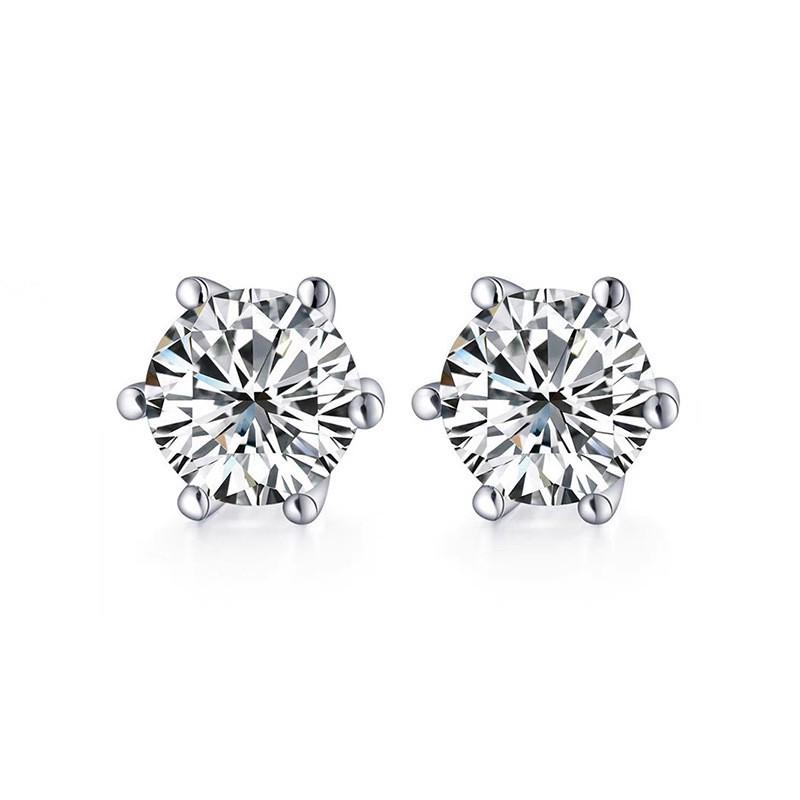 S925 Sterling Silver Six-Prong Moissanite Stud Earrings, Elegant European Style, 2025 New Design 925 Silver