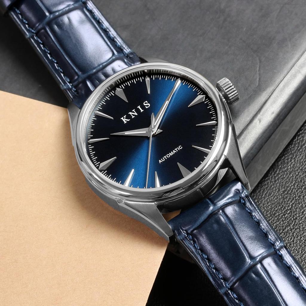 KNIS Automatic Watch for Sapphire 10 ATM Water Mechanical Deep Blue Leather (Nis) Japanese-made Men, Crystal, Resistance, Movement, Blue, Strap,