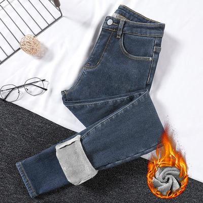 Winter Autumn Winter Plus Velvet Thickening High Waist Stretch Plus Size Women Pencil Pants Jeans Denim Cropped Trousers