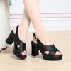 New Roman High Heel Sandals Summer Women Waterproof Platform Thick Heel Sandals Thick Sole Two-Wear Mother's Shoes Comfortable