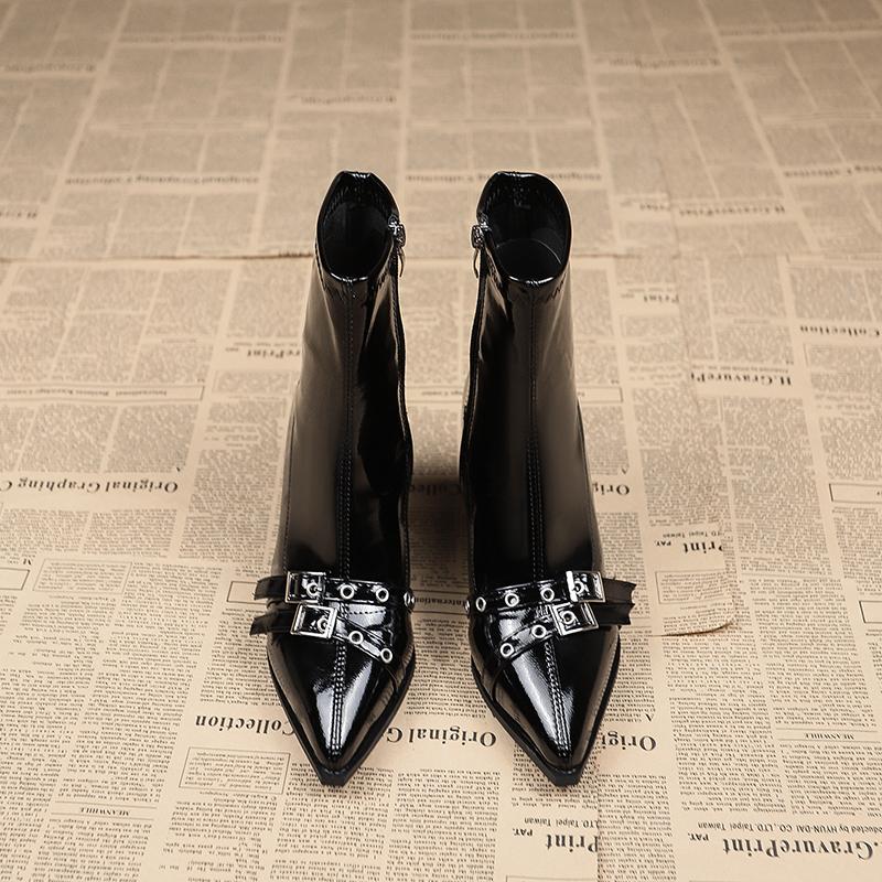 Pointed Toe Booties Women's Belt Buckle High Heels Fall/Winter  New Fashion Block Heel Outside Wear