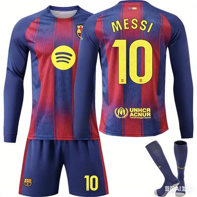 25-26 Domácí fotbalový dres Barcelona s dlouhým rukávem pro děti i dospělé MESSI #10