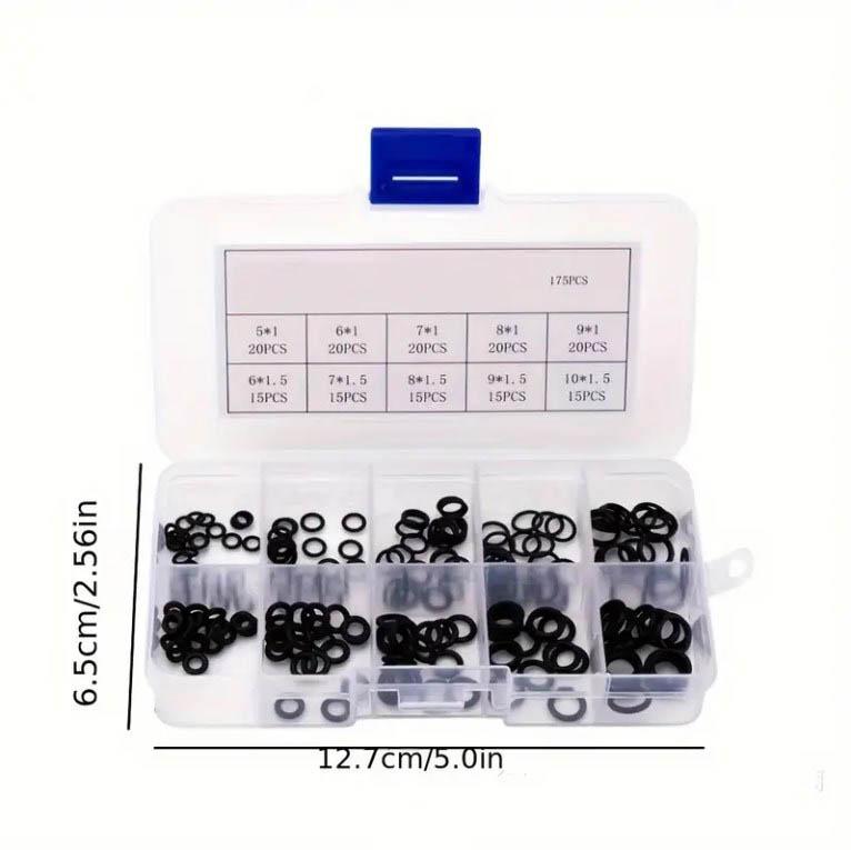

175pcs Durable High Temperature Resistant Nitrile Rubber O-ring Set For Car Repairs Plumbing Air & Gas Connections 10 Grid Set