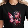 Butterfly Rose Graphic T-Shirt | Feminine Floral Art On Black Tee