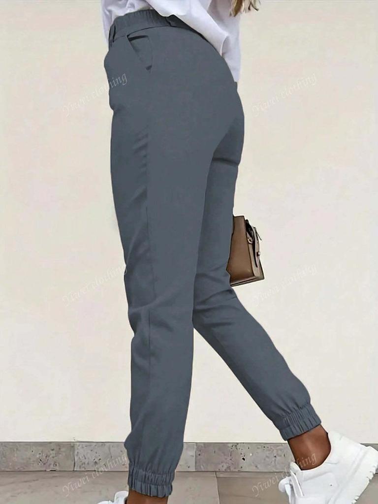 Europäische & Amerikanische Damen High-Waist Plissee Slim-Fit Jogginghosen mit Elastischen Bündchen - Lässige Bürohosen