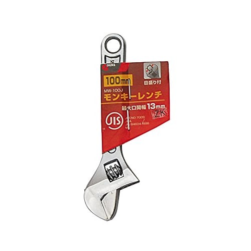 Takagi GISUKE Monkey Wrench with JIS Standard, 100mm, MW-100J [Maximum Opening Width: 13mm] [For Tightening Bolts and Nuts] [Scale Included] [Adjustab