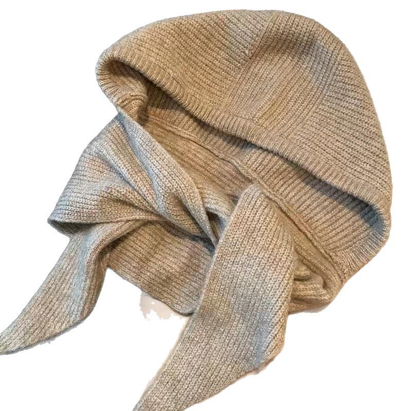 Wool knitted balaclava hat women's autumn and winter shawl hat big head circumference ear protection hat scarf integrated
