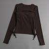 Womens Long Sleeve Yoga Top Sexy Cutout Drawstring Tight Fitness Training Sportswear