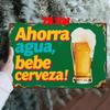 Vintage Spanish Beer Sign Metal Wall Decor Green WaterSaving Bar Sign with Beer Mug x cm for Pub Man Cave
